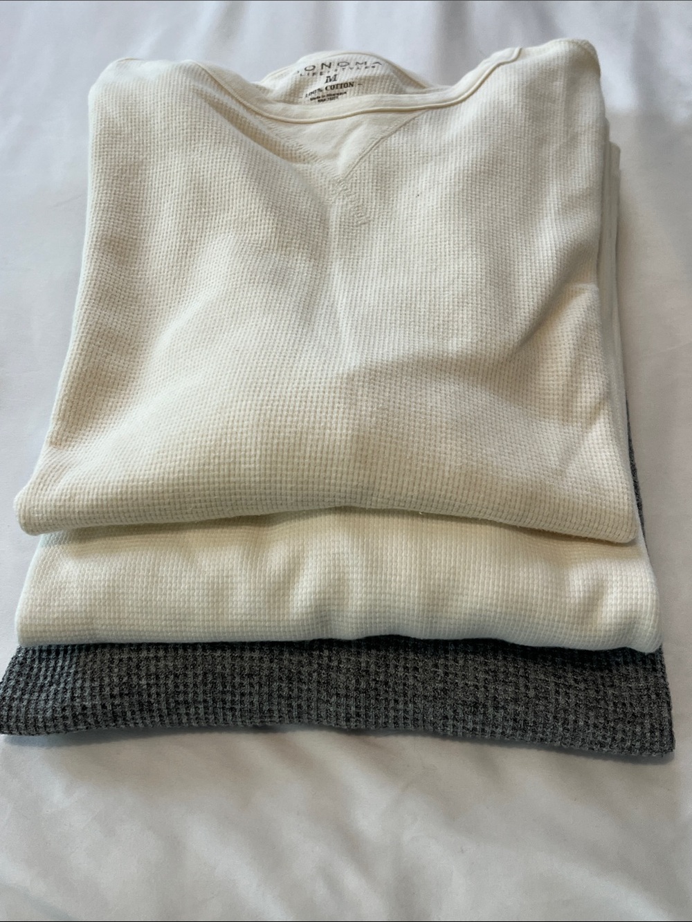 Sonoma Thermal Crew Neck Long Sleeve Shirts- Bundle of 3 (Off-White/Gray/Cream - Picture 2 of 13